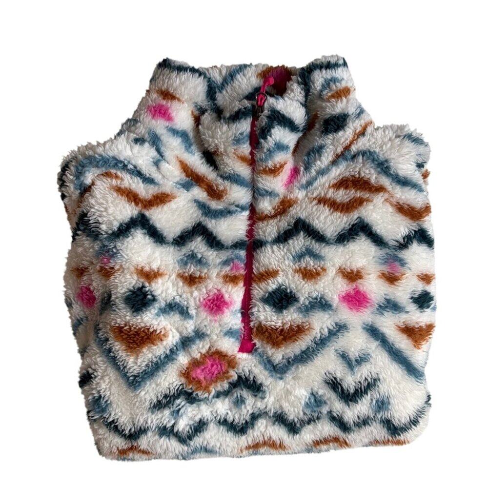 Eddie Bauer Quarter Zip Fleece Pullover (White Aztec Print) - Size Small